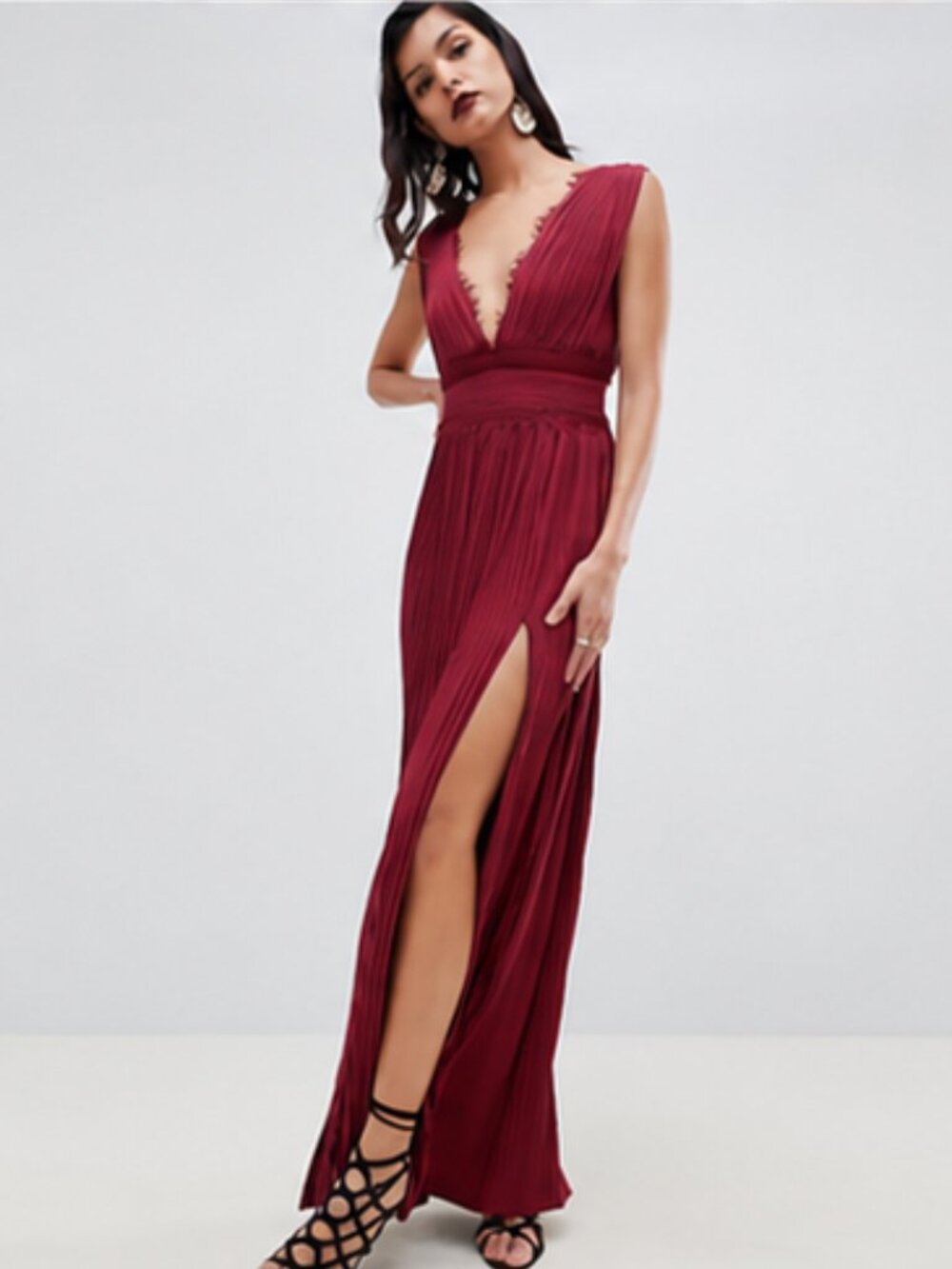 ASOS DESIGN Premium Lace Insert Pleated Maxi Dress